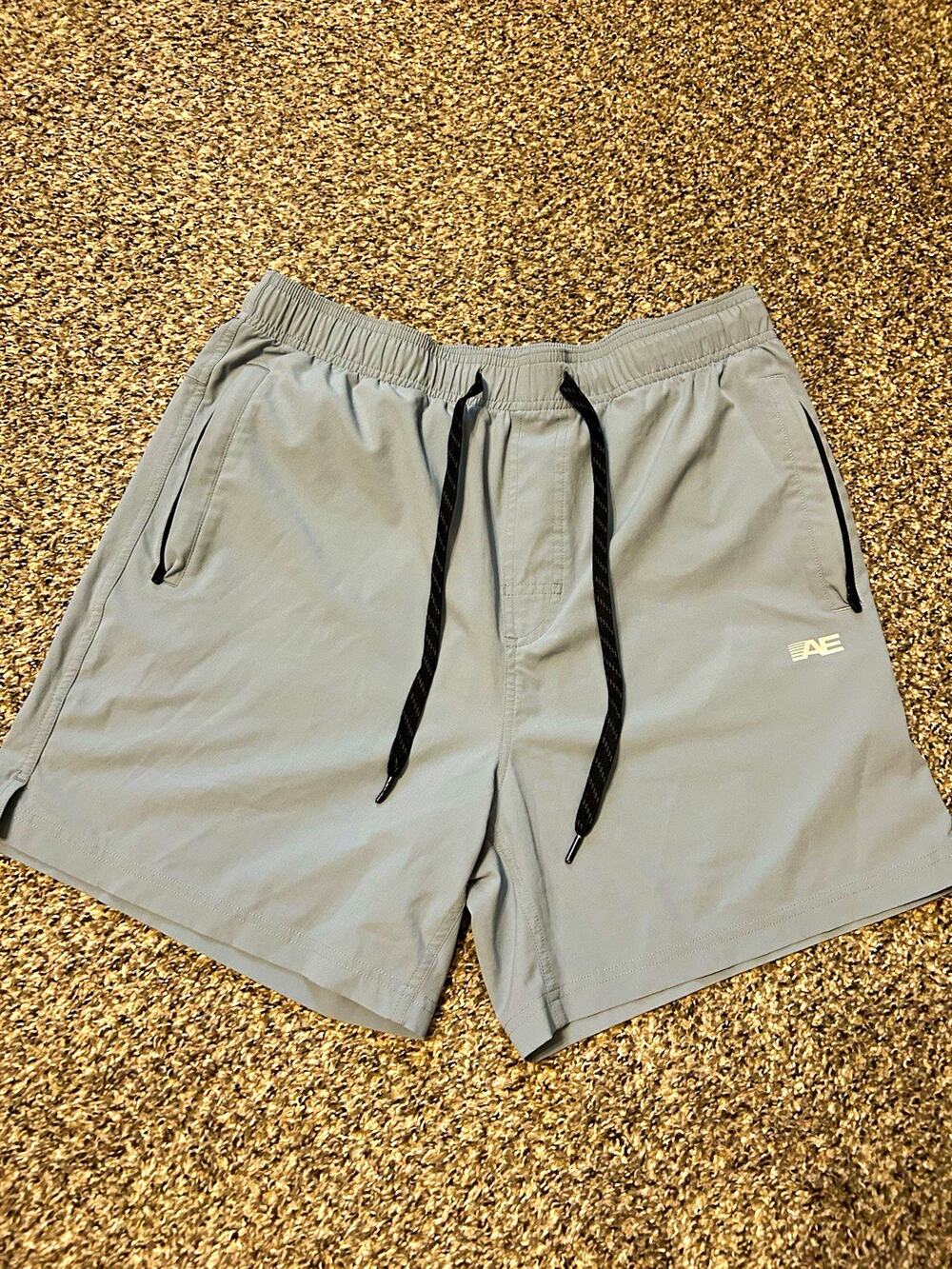 American Eagle Men’s Gray Solid Chino Shorts 5" Inseam Drawstring Slash Pockets